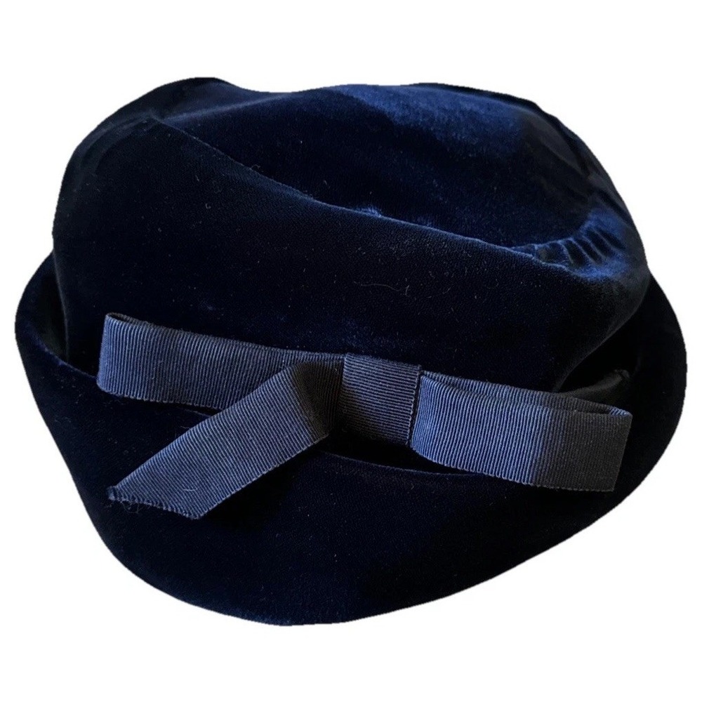 Vtg B Forman Union Made Blue Velvet Hat Bow Millinery Cottagecore Dark Academia